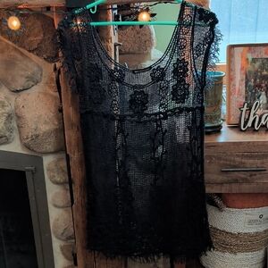Black Lace Crochet Top Cover Up